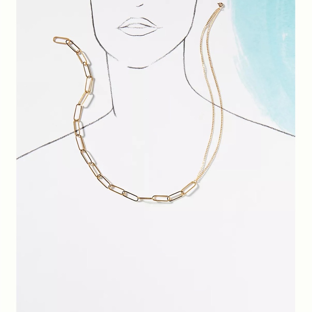 Anthropologie Mixed Chain Link Necklace 14K Plated Brass Lobster Clasp NEW - Picture 3 of 12